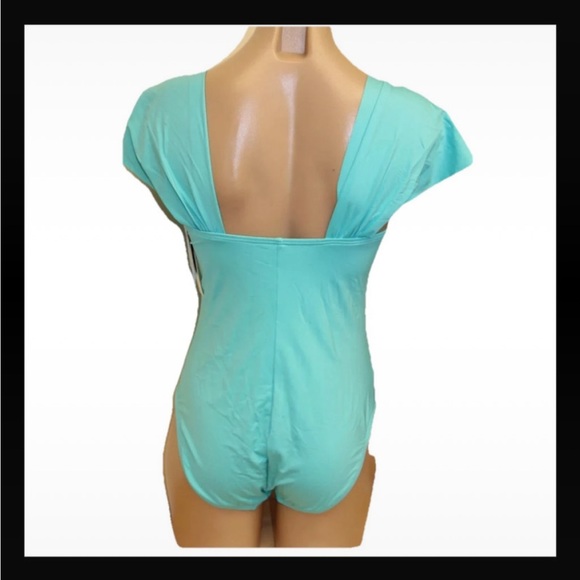 NWT Kenneth Cole Womens Aqua Tummy Toner Ruched One-Piece Swimsuit Shape L NWT - Picture 3 of 5